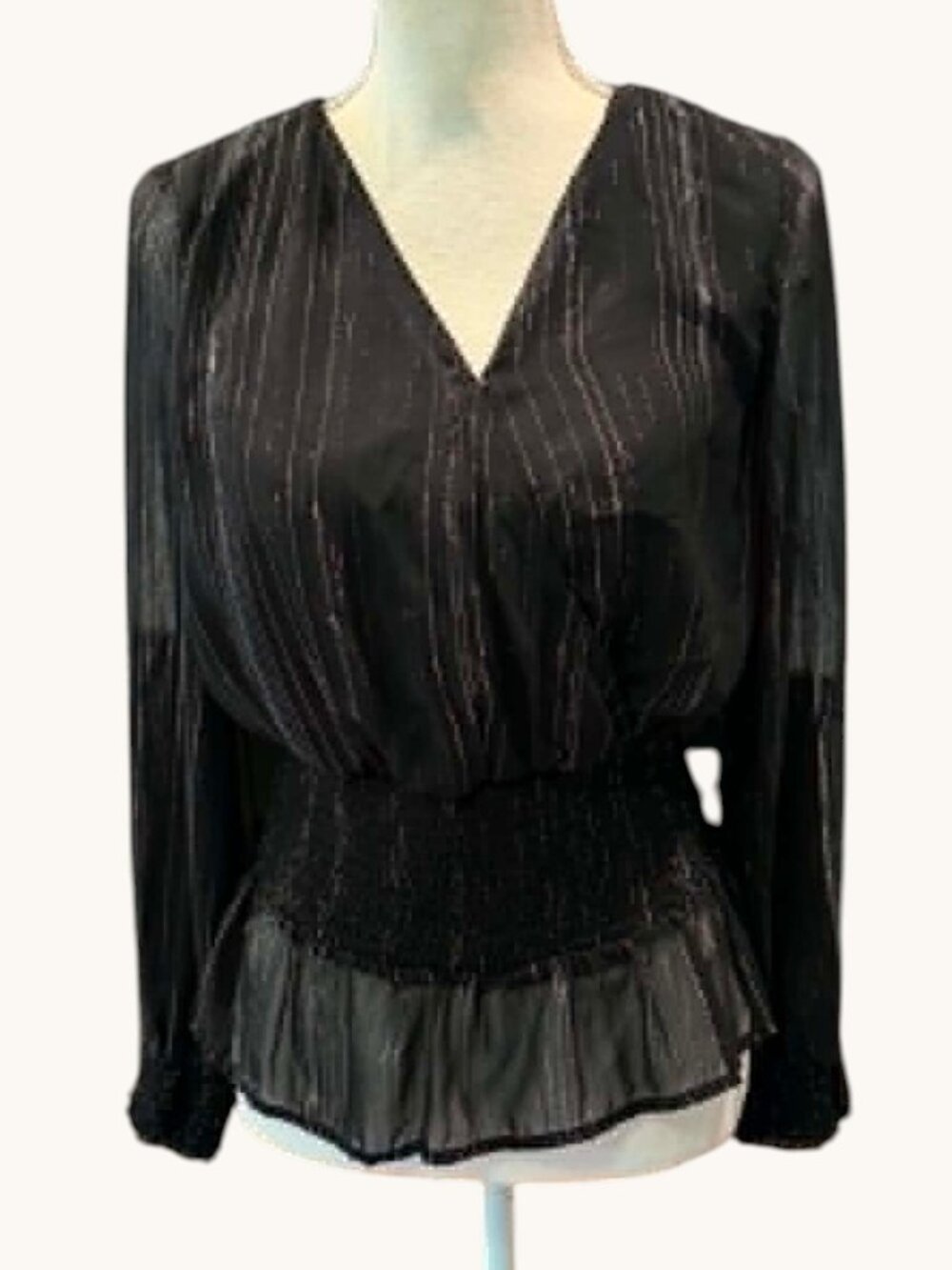 Japna Plunge V Neck Wrap Blouse Chiffon Shimmer Black Size Medium ~ EUC